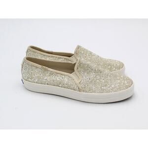 Keds Kate Spade Sparkle Sneakers Womens 7.5 White Glitter Preppy Slip On Shoe
